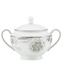 A fine vintage. The Paisley Terrace sugar bowl elevates even the most elegant settings with breezy florals grounded in graceful white porcelain. With luxe platinum banding to complement the rest of the Lenox dinnerware collection. A fine vintage. The Paisley Terrace sugar bowl elevates even the most elegant settings with breezy florals grounded in graceful white porcelain. With luxe platinum banding to complement the rest of the Lenox dinnerware collection.