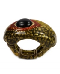 Add some interest to any look with this eye-catching reptile ring from RACHEL Rachel Roy. This mixed metal gold-plated ring features a resin stone eye and stretch fit.