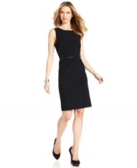 A must-have for every wardrobe, you'll always look sleek and chic in Calvin Klein's navy petite belted sheath. Origami-like pleats at the waist add a fresh, architectural touch. A must-have for every wardrobe, you'll always look sleek and chic in Calvin Klein's navy petite belted sheath. Origami-like pleats at the waist add a fresh, architectural touch.