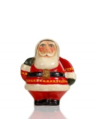 Dressed to impress, chubby Santa Claus embodies the spirit of the holiday season. With his traditional red coat and belt, embellished with an S belt buckle, this figurine is handcrafted from Vaillancourt. Dressed to impress, chubby Santa Claus embodies the spirit of the holiday season. With his traditional red coat and belt, embellished with an S belt buckle, this figurine is handcrafted from Vaillancourt.