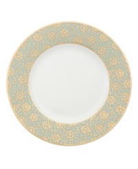 Perfect for casual dining or formal entertaining, this collection features a blend of gilded opulence and sophisticated style. Cheerful flower blossoms float gracefully across white bone china and gold and aqua filigree patterns as this lively set enhances your tabletop. Perfect for casual dining or formal entertaining, this collection features a blend of gilded opulence and sophisticated style. Cheerful flower blossoms float gracefully across white bone china and gold and aqua filigree patterns as this lively set enhances your tabletop.