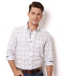 Refine your wardrobe with this handsome long-sleeved shirt from Nautica.