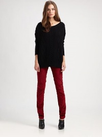 Long and slouchy, with a varied pattern of rich cables in a luxuriously soft blend of wool and cashmere from Italy.Ribbed ballerina necklineLong sleeves with ribbed cuffsRibbed hemAbout 23 from shoulder to hemWool/cashmereDry cleanMade in ItalySIZE & FITModel shown is 5'10 (177cm) wearing US size Small. Long and slouchy, with a varied pattern of rich cables in a luxuriously soft blend of wool and cashmere from Italy.Ribbed ballerina necklineLong sleeves with ribbed cuffsRibbed hemAbout 23 from shoulder to hemWool/cashmereDry cleanMade in ItalySIZE & FITModel shown is 5'10 (177cm) wearing US size Small.
