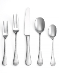 Make everyday meals shine with Lafayette flatware. Rounded handles with a softly hammered finish resemble the fine sterling silver place settings from ages past. Make everyday meals shine with Lafayette flatware. Rounded handles with a softly hammered finish resemble the fine sterling silver place settings from ages past.