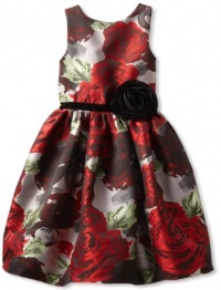 Us Angels Girls 7-16 Flower Dress, Red Brocade, 8