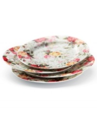 Inspired by traditional floral pottery, Country Rose Chintz dessert plates evoke all the elegance of the original Old Country Roses pattern but with a more casual feel. Lush pink and gold blossoms thrive on a ground of crisp white porcelain. (Clearance) Inspired by traditional floral pottery, Country Rose Chintz dessert plates evoke all the elegance of the original Old Country Roses pattern but with a more casual feel. Lush pink and gold blossoms thrive on a ground of crisp white porcelain. (Clearance)