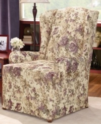 Sure Fit's Chloe's lush floral print revives your furniture with easy elegance. Features a straight skirt with ties for a clean, instant fit over any furniture piece. Sure Fit's Chloe's lush floral print revives your furniture with easy elegance. Features a straight skirt with ties for a clean, instant fit over any furniture piece.