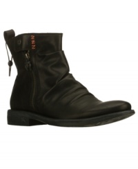 Gather the style courage to toss your other men's boots aside for the sleek, scrunched look of these leather zip-up boots for men from Lounge by Mark Nason. Gather the style courage to toss your other men's boots aside for the sleek, scrunched look of these leather zip-up boots for men from Lounge by Mark Nason.