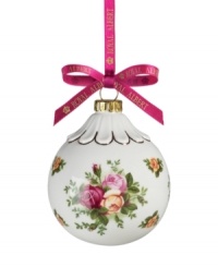 If you love it on your table, you'll adore it on the tree. This Old Country Roses ornament bears the classic pink and gold florals of Royal Albert's famed dinnerware collection in a scalloped ball shape. If you love it on your table, you'll adore it on the tree. This Old Country Roses ornament bears the classic pink and gold florals of Royal Albert's famed dinnerware collection in a scalloped ball shape.