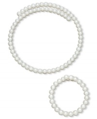Wrap yourself in elegance. A matching wire coil necklace and bracelet in white cultured freshwater pearls (6-6-1/2 mm) make an elegant statement, perfect for any occasion. Approximate length (necklace): 18 inches. Approximate length (bracelet): 7 inches. Wrap yourself in elegance. A matching wire coil necklace and bracelet in white cultured freshwater pearls (6-6-1/2 mm) make an elegant statement, perfect for any occasion. Approximate length (necklace): 18 inches. Approximate length (bracelet): 7 inches.