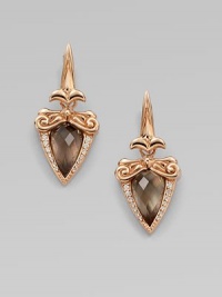 From the Superstud Collection. A glowing baroque setting, edged with diamonds, holds a faceted triangle of smoky quartz layered over mother-of-pearl for a soft, hazy effect in these elegant drops.Diamonds, .13 tcwSmoky quartz and white mother-of-pearlRose goldplated sterling silverLength, about 1¾Post-and-hinge back with 14k gold postImported From the Superstud Collection. A glowing baroque setting, edged with diamonds, holds a faceted triangle of smoky quartz layered over mother-of-pearl for a soft, hazy effect in these elegant drops.Diamonds, .13 tcwSmoky quartz and white mother-of-pearlRose goldplated sterling silverLength, about 1¾Post-and-hinge back with 14k gold postImported