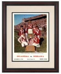 Nebraska's cheerleaders scored the cover of this 1963 football program, but it was the football team that came out on top against Oklahoma on November 23, 1963. With its vibrant colors restored, the team spirit is alive and well today. Nebraska's cheerleaders scored the cover of this 1963 football program, but it was the football team that came out on top against Oklahoma on November 23, 1963. With its vibrant colors restored, the team spirit is alive and well today.