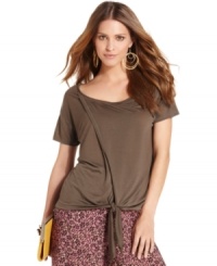 With a tie front and relaxed shape, this RACHEL Rachel Roy top is perfect for an effortless-chic look! With a tie front and relaxed shape, this RACHEL Rachel Roy top is perfect for an effortless-chic look!