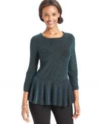 Get on trend with NY Collection's three-quarter sleeve peplum top. Pair with skinny pants for outfit perfection. Get on trend with NY Collection's three-quarter sleeve peplum top. Pair with skinny pants for outfit perfection.