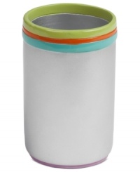 Jazz it up! Stainless steel trimmed with a colorful stripe motif gives this All That Jazz tumbler a fun and carefree appeal that's full of flair. Jazz it up! Stainless steel trimmed with a colorful stripe motif gives this All That Jazz tumbler a fun and carefree appeal that's full of flair.