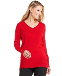 This sleek V-neck sweater from JM Collection features a flattering fit and buttoned cuffs for a polished look at an unbeatable price. This sleek V-neck sweater from JM Collection features a flattering fit and buttoned cuffs for a polished look at an unbeatable price.
