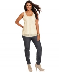 Layer your jackets and cardigans with Lucky Brand Jeans' lace plus size tank top-- it's a must-have for the season. Layer your jackets and cardigans with Lucky Brand Jeans' lace plus size tank top-- it's a must-have for the season.