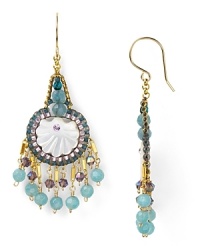 Exquisitely hand crafted from precious stones and multi-colored beads, this pair of drop earrings from Miguel Ases will imbue your look with artisan flair. Exquisitely hand crafted from precious stones and multi-colored beads, this pair of drop earrings from Miguel Ases will imbue your look with artisan flair.