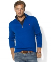 Knit from soft cotton and adorned with Ralph Lauren's signature pony, this sharp mockneck provides a stylish solution to dropping temperatures. Knit from soft cotton and adorned with Ralph Lauren's signature pony, this sharp mockneck provides a stylish solution to dropping temperatures.