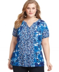 A mixed floral print refreshes Charter Club's short sleeve plus size top-- it's perfect for the season! A mixed floral print refreshes Charter Club's short sleeve plus size top-- it's perfect for the season!