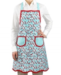Look great, cook great! Create excitement in the kitchen with this fun & lively apron. Made from durable cotton, this flower- and stripe-printed chef's must-have showcases your passion for baking & creating. Look great, cook great! Create excitement in the kitchen with this fun & lively apron. Made from durable cotton, this flower- and stripe-printed chef's must-have showcases your passion for baking & creating.