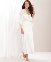 Incredibly detailed. Linea Donatella's Living the Dream long robe features beautiful lace applique along the sheer collar and flutter sleeves. Incredibly detailed. Linea Donatella's Living the Dream long robe features beautiful lace applique along the sheer collar and flutter sleeves.