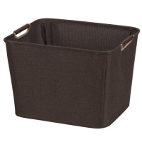 Household Essentials Medium Tapered Bin with Wood Handles, Coffee Linen Household Essentials Medium Tapered Bin with Wood Handles, Coffee Linen