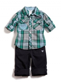 GUESS Plaid Long-Sleeve Shirt and Convertible , PLAID (12M) GUESS Plaid Long-Sleeve Shirt and Convertible , PLAID (12M)