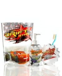 Speed through your bath routine with the Disney Cars wastebasket, boasting a decal print of your favorite Cars characters drifting. Featuring transparent acrylic. Speed through your bath routine with the Disney Cars wastebasket, boasting a decal print of your favorite Cars characters drifting. Featuring transparent acrylic.