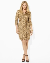 The classic work shirt is reimagined in a chic cotton sateen dress, crafted with a bold print and belted waist for an alluring silhouette. The classic work shirt is reimagined in a chic cotton sateen dress, crafted with a bold print and belted waist for an alluring silhouette.