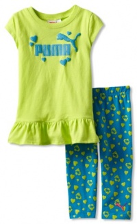 Puma - Kids Girls 2-6X Print Capri Set, Green, 6X