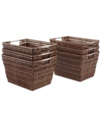 The natural order-bring definition to your space with this smart collection of storage baskets. Each basket adds an attractive accent to your space with a woven rattan-like plastic exterior, while also providing the durability, functionality and smart organization your busy home demands with a heavy-duty metal frame, stainless steel handles and an incredibly easy-to-clean design. The natural order-bring definition to your space with this smart collection of storage baskets. Each basket adds an attractive accent to your space with a woven rattan-like plastic exterior, while also providing the durability, functionality and smart organization your busy home demands with a heavy-duty metal frame, stainless steel handles and an incredibly easy-to-clean design.