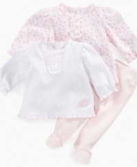 Keep her style options open with this sweet 3-piece floral shirt, polka-dot shirt and legging set from Little Me. Keep her style options open with this sweet 3-piece floral shirt, polka-dot shirt and legging set from Little Me.