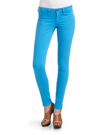 THE LOOKColored skinny leg denim jeansWaistband with belt loopsZip fly with button closureMock curved front pocketsInner right key pocketBack patch pocketsTHE FITRise, about 7Inseam, about 30THE MATERIAL98% cotton/2% spandexCARE & ORIGINMachine washImportedModel shown is 5'11 (180cm) wearing US size 4. THE LOOKColored skinny leg denim jeansWaistband with belt loopsZip fly with button closureMock curved front pocketsInner right key pocketBack patch pocketsTHE FITRise, about 7Inseam, about 30THE MATERIAL98% cotton/2% spandexCARE & ORIGINMachine washImportedModel shown is 5'11 (180cm) wearing US size 4.