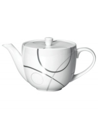 With a free-flowing circle design in shades of gray from Mikasa dinnerware, dishes like this bright white teapot add fun, contemporary appeal to any table. In ultra-durable porcelain.