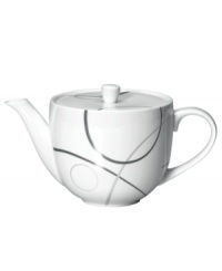 With a free-flowing circle design in shades of gray from Mikasa dinnerware, dishes like this bright white teapot add fun, contemporary appeal to any table. In ultra-durable porcelain. With a free-flowing circle design in shades of gray from Mikasa dinnerware, dishes like this bright white teapot add fun, contemporary appeal to any table. In ultra-durable porcelain.