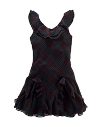 Inspired by vintage Americana, this pretty plaid design features a flurry of ruffles and a stylish silhouette. Inspired by vintage Americana, this pretty plaid design features a flurry of ruffles and a stylish silhouette.