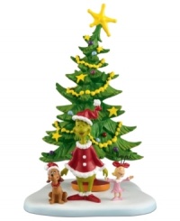 The Grinch's heart swells as he sings in Christmas day down in Whoville. Max and Cindy Lou Who are also full of joy, together in front of the tree. A whimsical figurine for Dr. Seuss fans, from Department 56. The Grinch's heart swells as he sings in Christmas day down in Whoville. Max and Cindy Lou Who are also full of joy, together in front of the tree. A whimsical figurine for Dr. Seuss fans, from Department 56.
