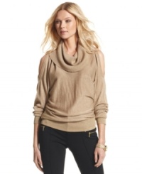 A cowlneck sweater gets a dose of cool thanks to a metallic knit and chic shoulder cutouts. By MICHAEL Michael Kors. A cowlneck sweater gets a dose of cool thanks to a metallic knit and chic shoulder cutouts. By MICHAEL Michael Kors.