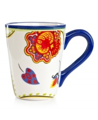 On the bright side. Crafted of easy-care earthenware, Penelope mugs feature whimsical flowers and bands of bold color that make every meal a standout. A must from the Clay Art dinnerware collection. On the bright side. Crafted of easy-care earthenware, Penelope mugs feature whimsical flowers and bands of bold color that make every meal a standout. A must from the Clay Art dinnerware collection.