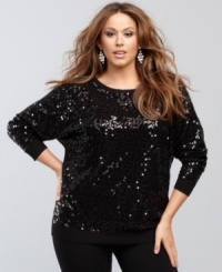 Bring on the sizzle with a sequined-knit plus size sweater from INC! Bring on the sizzle with a sequined-knit plus size sweater from INC!