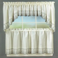 Peri Homeworks Abby White / Blue 36x60 Tailored Tiers Pair Peri Homeworks Abby White / Blue 36x60 Tailored Tiers Pair