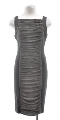 Nicole Miller Grey Pleated Straight Neck Sleeveless Sheath Dress P-Medium Nicole Miller Grey Pleated Straight Neck Sleeveless Sheath Dress P-Medium