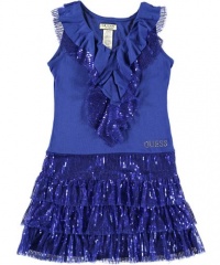 GUESS Kids Girls Big Girl Flounced Dress with Sequins, BLUE (10/12) GUESS Kids Girls Big Girl Flounced Dress with Sequins, BLUE (10/12)