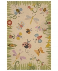 Critters atwitter! Beautify baby's room with this lively rug from Momeni's Lil Mo Classic collection. Ladybugs, dragonflies and other creatures populate this whimsical meadow scene bordered by fresh green blades of grass. The beige background is perfect for showing off the rug's delightful denizens. Hand-hooked of pure cotton, the rug features a cut-loop construction that gives the printed motifs a raised effect and tons of texture. Critters atwitter! Beautify baby's room with this lively rug from Momeni's Lil Mo Classic collection. Ladybugs, dragonflies and other creatures populate this whimsical meadow scene bordered by fresh green blades of grass. The beige background is perfect for showing off the rug's delightful denizens. Hand-hooked of pure cotton, the rug features a cut-loop construction that gives the printed motifs a raised effect and tons of texture.