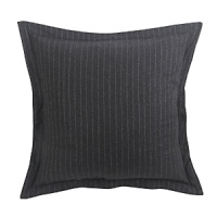 Inscrutably suitable, this versatile Euro sham displays a subdued stylishness in storm grey; pinstriped wool on both the face and reverse. Features an ample 2 flange. Inscrutably suitable, this versatile Euro sham displays a subdued stylishness in storm grey; pinstriped wool on both the face and reverse. Features an ample 2 flange.