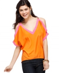 Rock tangerine cool and feisty pink with this shoulder cutout top from Rampage -- and bring loads of color to the party! Rock tangerine cool and feisty pink with this shoulder cutout top from Rampage -- and bring loads of color to the party!