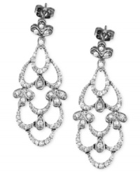 Exuberant beauty that's one of a kind. These gorgeous diamond earrings feature round-cut diamond (3/4 ct. t.w.) set in 14k white gold. Approximate drop: 1-1/2 inches. Exuberant beauty that's one of a kind. These gorgeous diamond earrings feature round-cut diamond (3/4 ct. t.w.) set in 14k white gold. Approximate drop: 1-1/2 inches.
