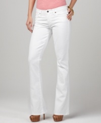 Bootcut jeans in a bright white wash are so springtime, from Lucky Brand Jeans. Wear them with platform heels and a tee for day-to-night style! Bootcut jeans in a bright white wash are so springtime, from Lucky Brand Jeans. Wear them with platform heels and a tee for day-to-night style!