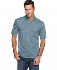 Cool, clean lines. This Van Heusen polo shirt ups the ante on your casual wardrobe. Cool, clean lines. This Van Heusen polo shirt ups the ante on your casual wardrobe.
